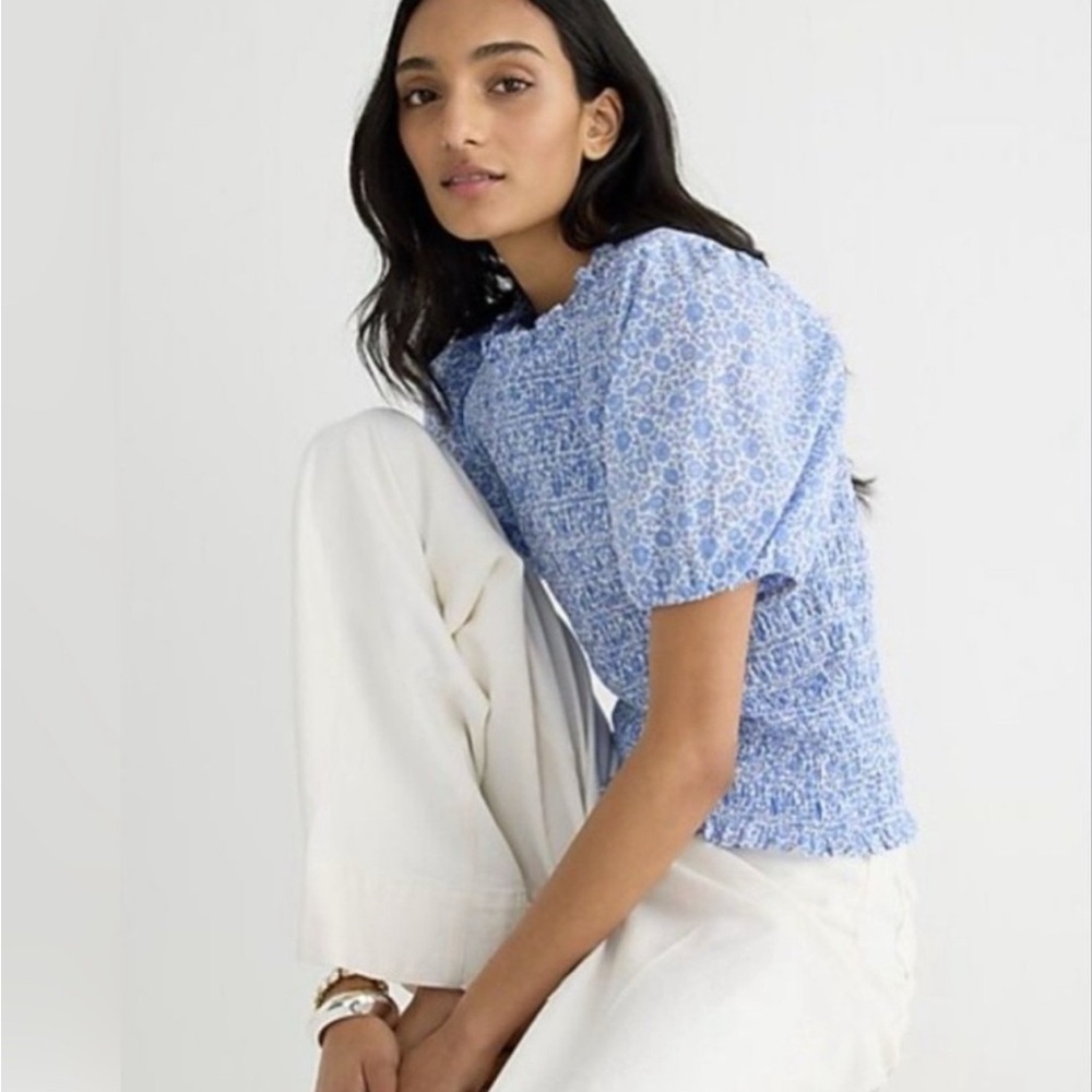 NWT JCrew Puff-sleeve smocked top Liberty® D'Anjo Coast fabric (Small) - Picture 2 of 6